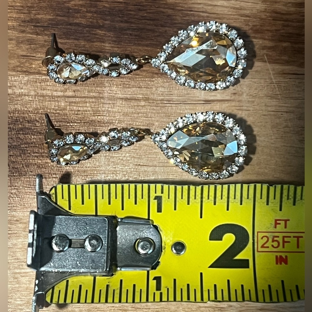 Long Drop Yellow Stone with Rhinestones Costume Jewlery ~ Great condition - Picture 8 of 10